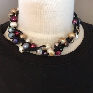 Genuine Multicolor Pearl Necklace on Cord